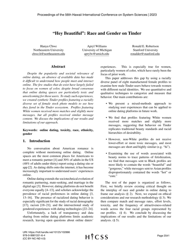 Hey Beautiful": Race and gender on Tinder