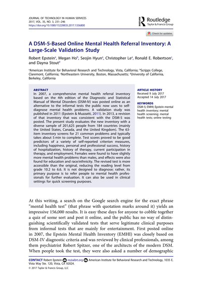 A DSM-5-Based Online Mental Health Referral Inventory: A Large-Scale Validation Study