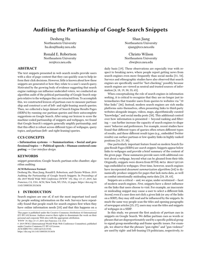 Auditing the partisanship of Google Search snippets