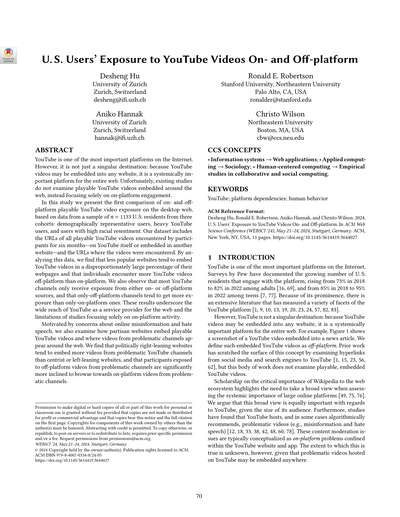 U. S. Users' Exposure to YouTube Videos On- and Off-platform