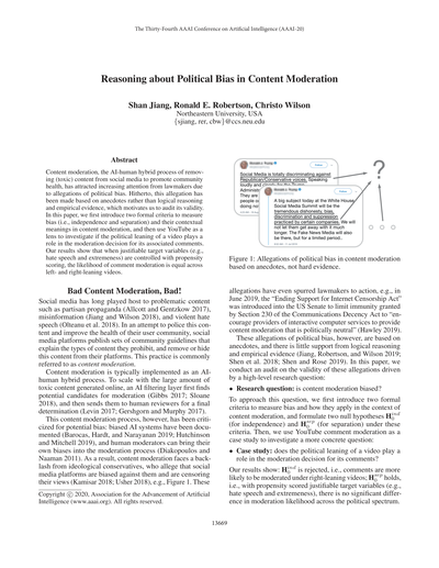 Cover page of "Reasoning about Political Bias in Content Moderation" in "Proceedings of the AAAI Conference on Artificial Intelligence"