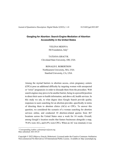 Googling for Abortion: Search Engine Mediation of Abortion Accessibility in the United States
