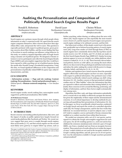 Auditing the personalization and composition of politically-related search engine results pages