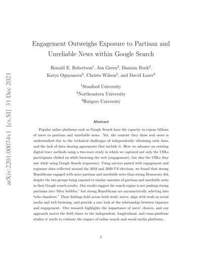 Engagement Outweighs Exposure to Partisan and Unreliable News within Google Search
