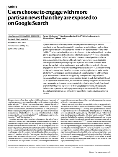 Users choose to engage with more partisan news than they are exposed to on Google Search