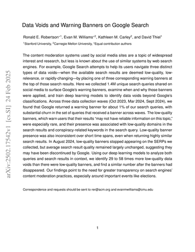 Data voids and warning banners on Google Search