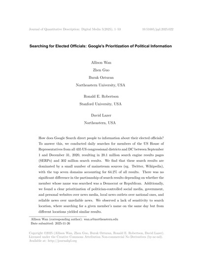 Searching for Elected Officials: Google's Prioritization of Political Information